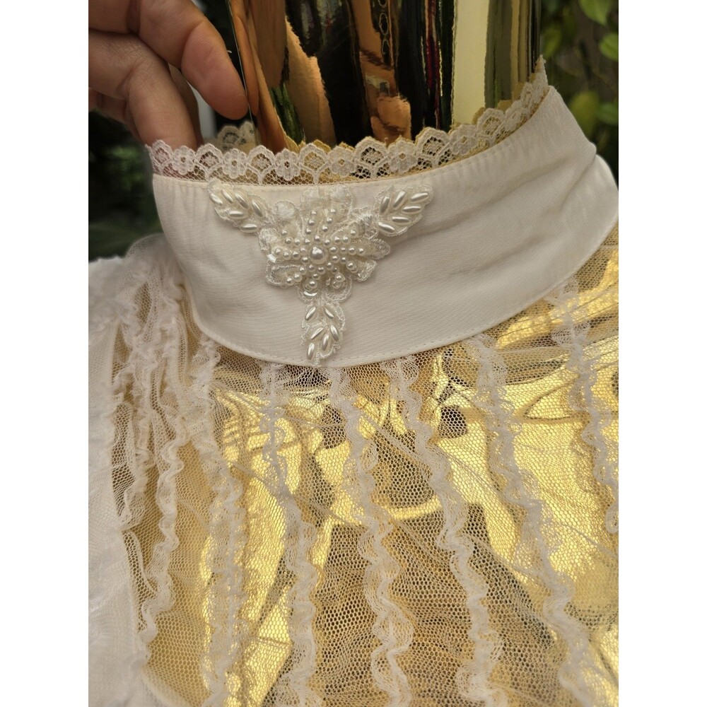 Vintage Recollections Lace Prairie Dress White Cottagecore Victorian L - Picture 5 of 15
